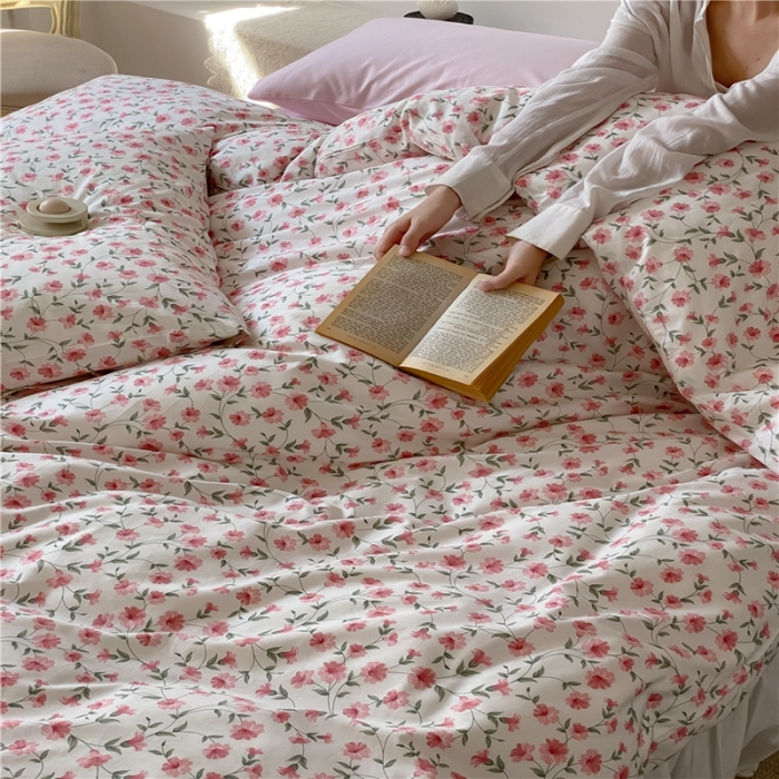 91家纺网 家纺一手货源 找家纺 棉眠 2022新款40支纯棉四件套复古花园 樱花雨