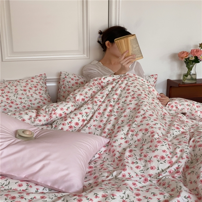 91家纺网 家纺一手货源 找家纺 棉眠 2022新款40支纯棉四件套复古花园 樱花雨