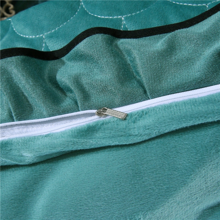 91家纺网 家纺一手货源 找家纺 青竹苑2022款水晶绒全绗缝床裙被套四件套加厚保暖被罩床罩 珊瑚绿