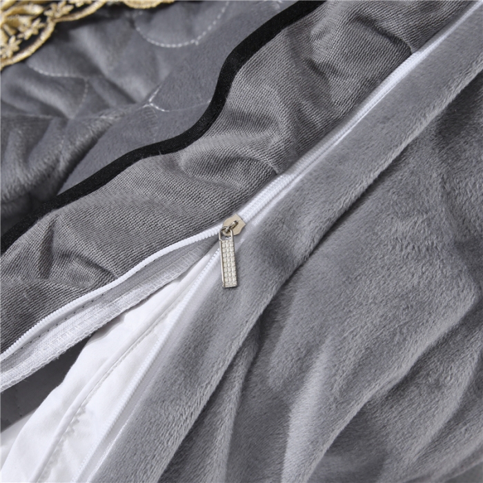 91家纺网 家纺一手货源 找家纺 青竹苑水晶绒全绗缝床裙被套四件套加厚保暖被罩床罩 绅士灰