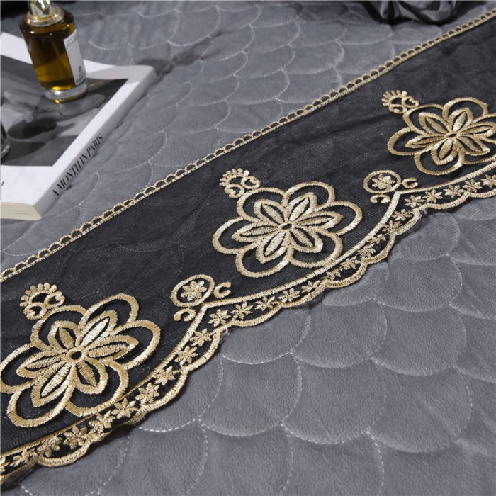 91家纺网 家纺一手货源 找家纺 青竹苑水晶绒全绗缝床裙被套四件套加厚保暖被罩床罩 绅士灰