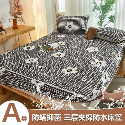 91家纺网 家纺一手货源 找家纺 总 蕾诺2025新款 印花A类水洗亲肤棉绗绣加厚夹棉防水床笠