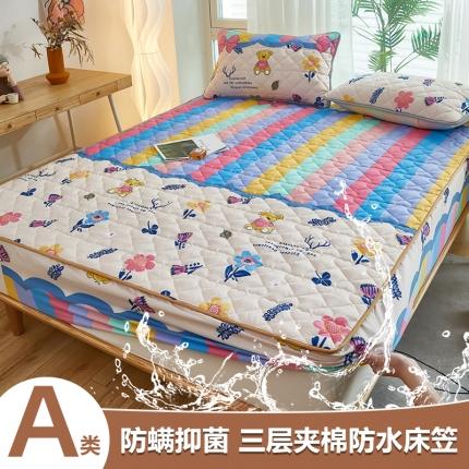 91家纺网 家纺一手货源 找家纺 总 蕾诺2025新款 印花A类水洗亲肤棉绗绣加厚夹棉防水床笠