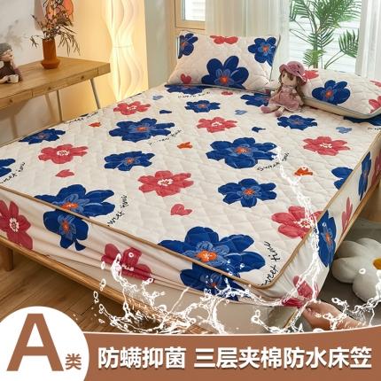 91家纺网 家纺一手货源 找家纺 总 蕾诺2025新款 印花A类水洗亲肤棉绗绣加厚夹棉防水床笠