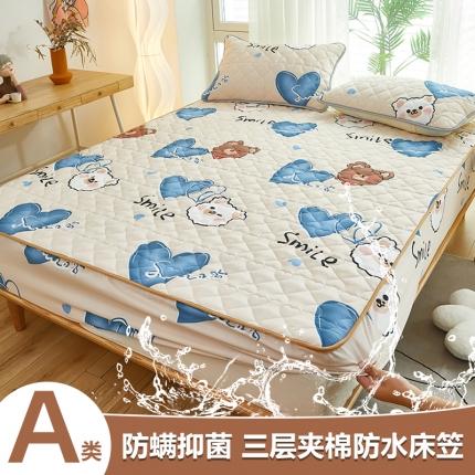 91家纺网 家纺一手货源 找家纺 总 蕾诺2025新款 印花A类水洗亲肤棉绗绣加厚夹棉防水床笠