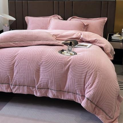 91家纺网 家纺一手货源 找家纺 宜代光年2023新款260克牛奶绒嵌绳莱娜系列四件套宽境冰粉