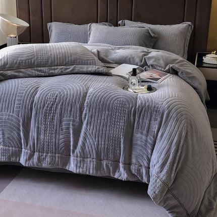 91家纺网 家纺一手货源 找家纺 宜代光年 新款260克全消光牛奶绒织带系列四件套宽境-雅士灰