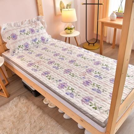 纽上 新款夹棉牛奶绒学生上下铺宿舍床护垫床盖床单 蝴蝶结紫