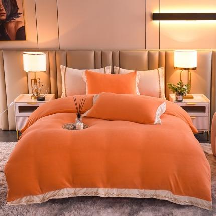 91家纺网 家纺一手货源 找家纺 绒世界 2024新款牛奶绒香斐系列四件套 爱马橙