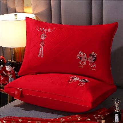 91家纺网 家纺一手货源 找家纺 天意美枕芯 2022新款全棉刺绣大红婚庆立体花式枕芯枕头 喜结连理