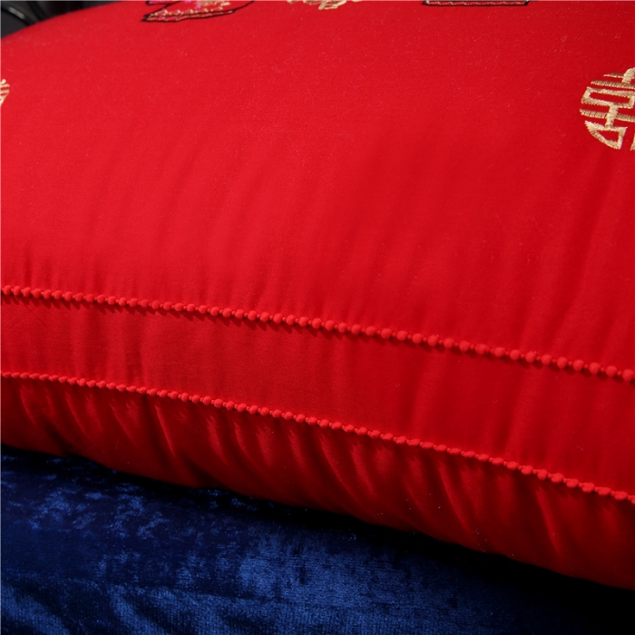 91家纺网 家纺一手货源 找家纺 天意美枕芯 2022新款全棉刺绣大红婚庆立体花式枕芯枕头 百年好合