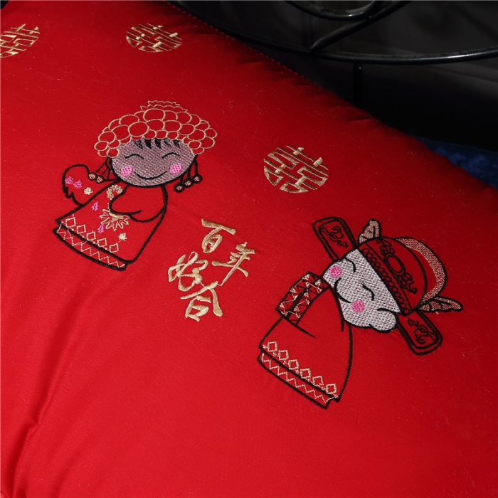 91家纺网 家纺一手货源 找家纺 天意美枕芯 2022新款全棉刺绣大红婚庆立体花式枕芯枕头 百年好合