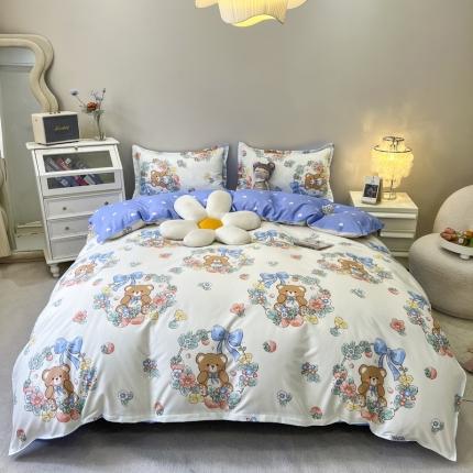 91家纺网 家纺一手货源 找家纺 宏源 2022新款芦荟棉亲肤印花四件套10月新花型 花环小熊