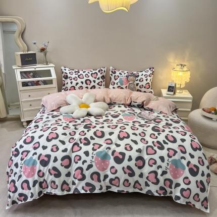 宏源 2022新款芦荟棉亲肤印花四件套10月新花型 草莓豹纹