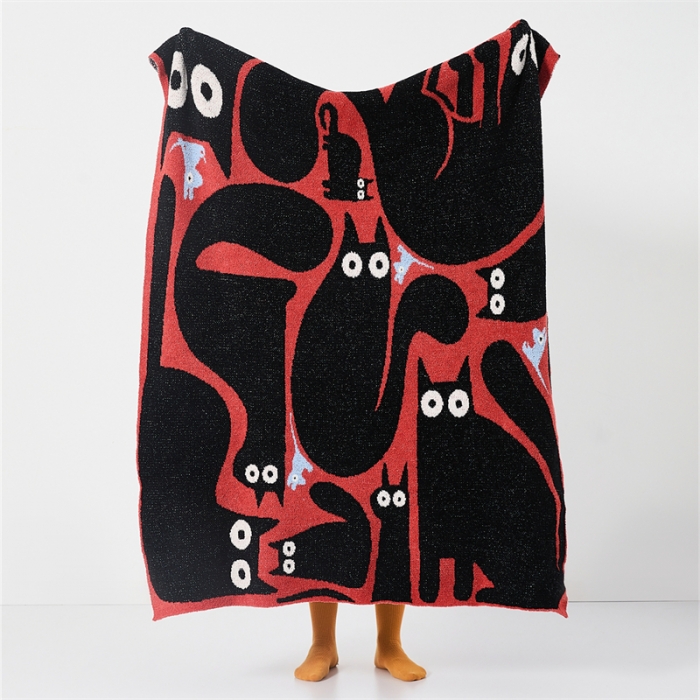 91家纺网 家纺一手货源 找家纺 暖绵绵 新款半边绒毛毯-弯月猫系列 弯月猫-调皮猫