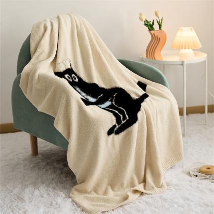 暖绵绵 新款半边绒毛毯-弯月猫系列 弯月猫-黑猫