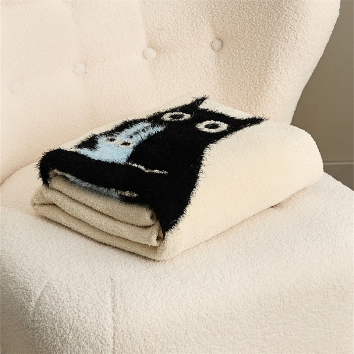 91家纺网 家纺一手货源 找家纺 暖绵绵 新款半边绒毛毯-弯月猫系列 弯月猫-黑猫