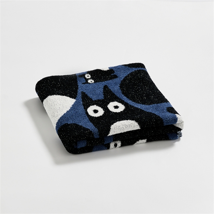 91家纺网 家纺一手货源 找家纺 暖绵绵 新款半边绒毛毯-弯月猫系列 弯月猫-惊呆猫