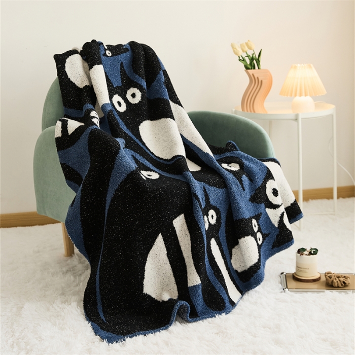 91家纺网 家纺一手货源 找家纺 暖绵绵 新款半边绒毛毯-弯月猫系列 弯月猫-惊呆猫