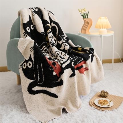 暖绵绵 新款半边绒毛毯-弯月猫系列 弯月猫-猫的茶聚会