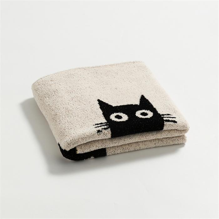 91家纺网 家纺一手货源 找家纺 暖绵绵 新款半边绒毛毯-弯月猫系列 弯月猫-猫的茶聚会