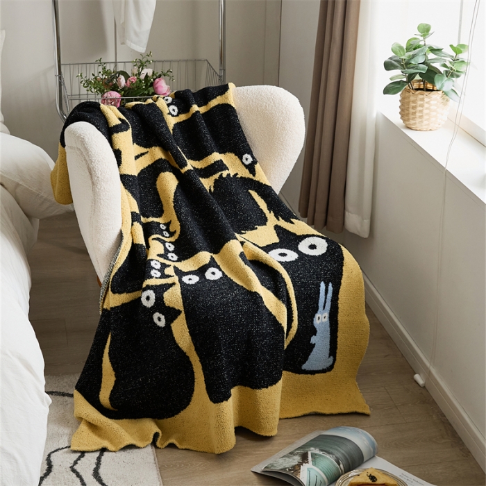 91家纺网 家纺一手货源 找家纺 暖绵绵 新款半边绒毛毯-弯月猫系列 弯月猫-捉迷藏