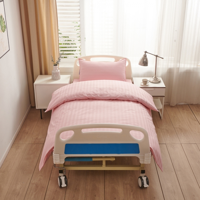 91家纺网 家纺一手货源 找家纺 啊雅 2025耐氯漂涤棉医护床上用品医院三件套 缎条粉色