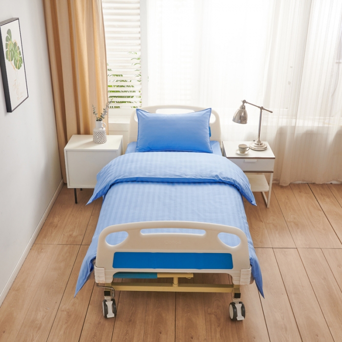 91家纺网 家纺一手货源 找家纺 啊雅 2025耐氯漂涤棉医护床上用品医院三件套 缎条蓝色