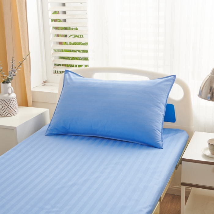 91家纺网 家纺一手货源 找家纺 啊雅 2025耐氯漂涤棉医护床上用品医院三件套 缎条蓝色