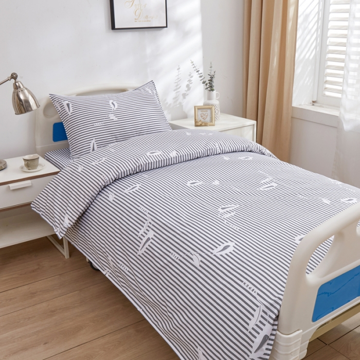 91家纺网 家纺一手货源 找家纺 啊雅 2025耐氯漂涤棉医护床上用品医院三件套 诊所黑条