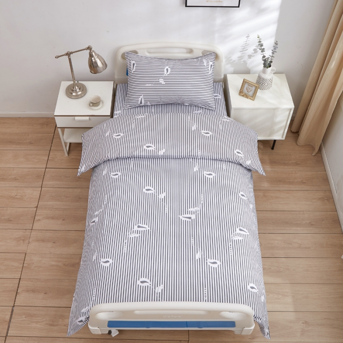 91家纺网 家纺一手货源 找家纺 啊雅 2025耐氯漂涤棉医护床上用品医院三件套 诊所黑条