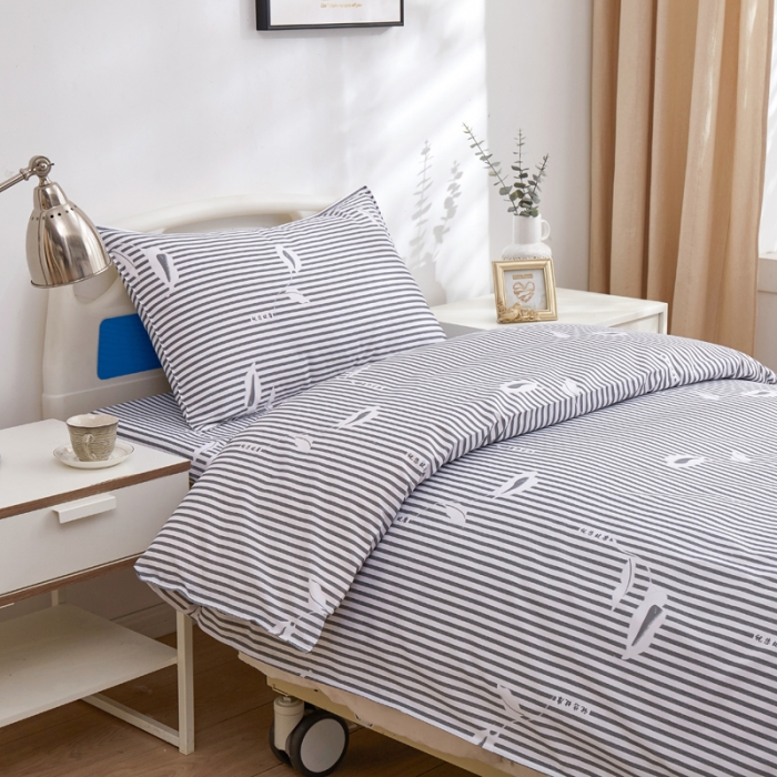 91家纺网 家纺一手货源 找家纺 啊雅 2025耐氯漂涤棉医护床上用品医院三件套 诊所黑条