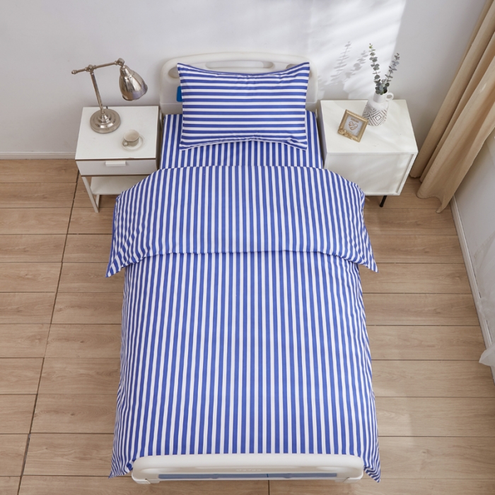 91家纺网 家纺一手货源 找家纺 啊雅 2025耐氯漂涤棉医护床上用品医院三件套 诊所蓝条