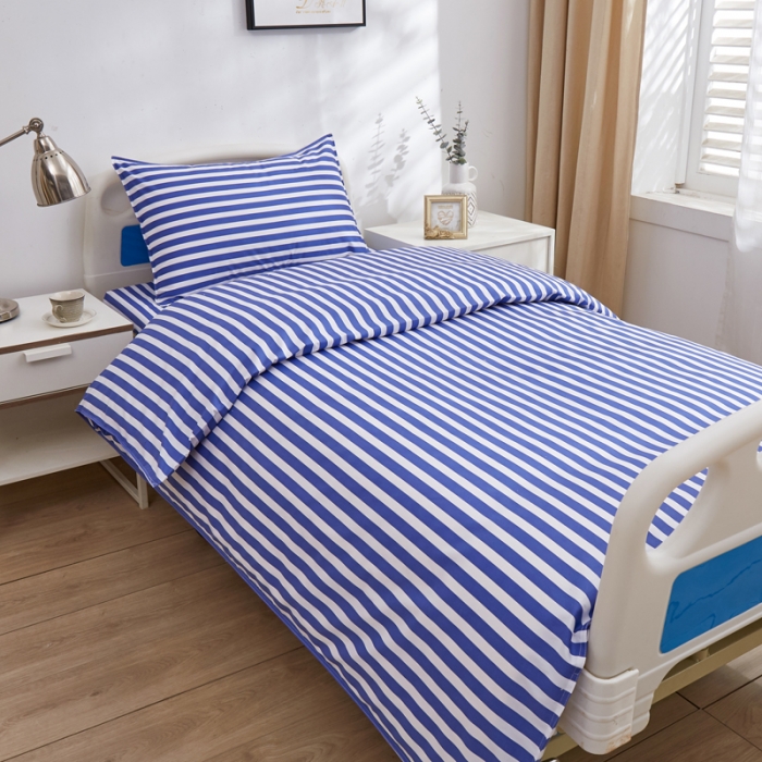 91家纺网 家纺一手货源 找家纺 啊雅 2025耐氯漂涤棉医护床上用品医院三件套 诊所蓝条