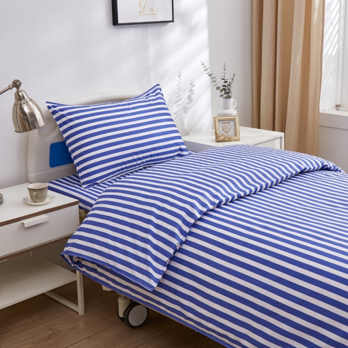 91家纺网 家纺一手货源 找家纺 啊雅 2025耐氯漂涤棉医护床上用品医院三件套 诊所蓝条