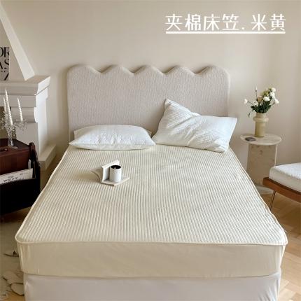 91家纺网 家纺一手货源 找家纺 三味舒屋 2024新款全棉夹棉条纹床笠 米黄