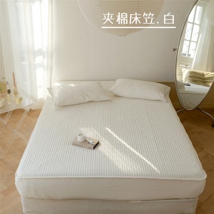 91家纺网 家纺一手货源 找家纺 三味舒屋 2024新款全棉夹棉条纹床笠 白色