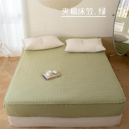 91家纺网 家纺一手货源 找家纺 三味舒屋 2024新款全棉夹棉条纹床笠 绿色