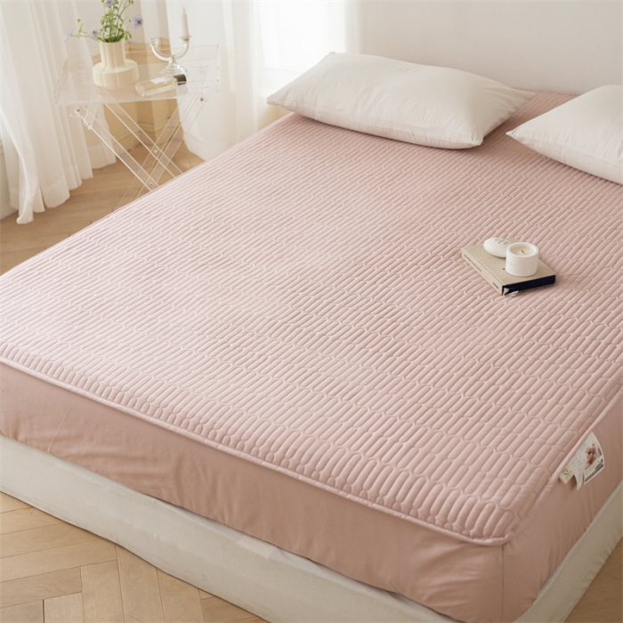 91家纺网 家纺一手货源 找家纺 三味舒屋 2024新款全棉夹棉条纹床笠 粉色