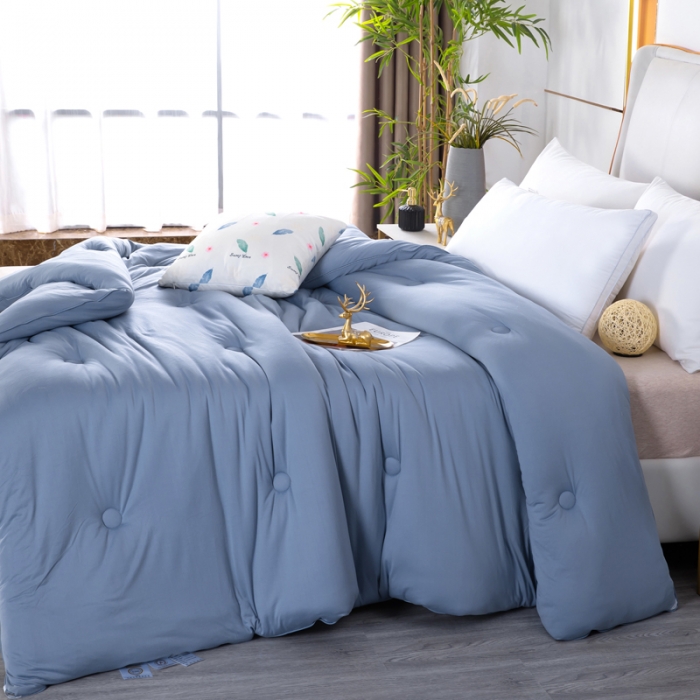 91家纺网 家纺一手货源 找家纺 天瑜家纺新款A类牛奶丝针织棉暖糯冬被春秋被被芯被子 宾利蓝