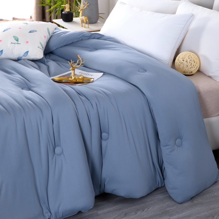 91家纺网 家纺一手货源 找家纺 天瑜家纺新款A类牛奶丝针织棉暖糯冬被春秋被被芯被子 宾利蓝