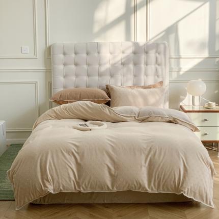 91家纺网 家纺一手货源 找家纺 顾里 2022新款高端立体提花德肤绒四件套 奶杏米