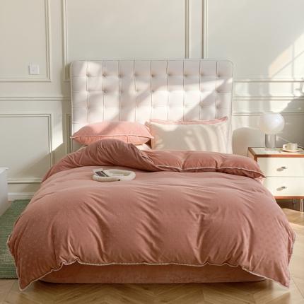 91家纺网 家纺一手货源 找家纺 顾里 2022新款高端立体提花德肤绒四件套 珊瑚玉