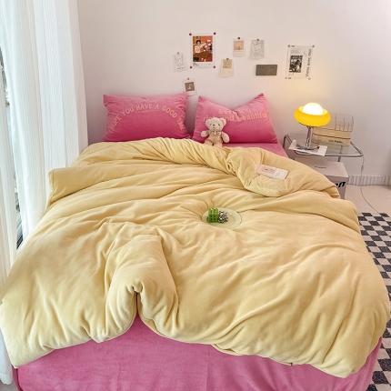 91家纺网 家纺一手货源 找家纺 山茶家纺2022新款牛奶绒系列四件套 遇见 遇见-黄拼莓