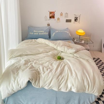 山茶家纺2022新款牛奶绒系列四件套 遇见 遇见 白蓝