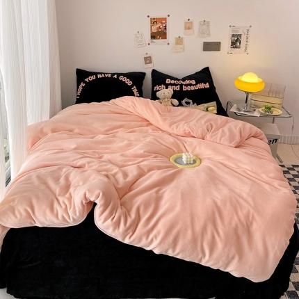 山茶家纺2022新款牛奶绒系列四件套 遇见 遇见-粉黑