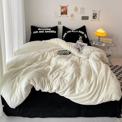 山茶家纺2022新款牛奶绒系列四件套 遇见 遇见 白黑