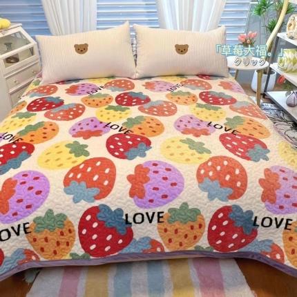 91家纺网 家纺一手货源 找家纺 赫梵茜2022新款秋冬必入牛奶绒床盖床盖 草莓大福