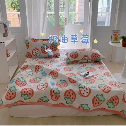 91家纺网 家纺一手货源 找家纺 赫梵茜2022新款秋冬必入牛奶绒床盖床盖 奶油草莓