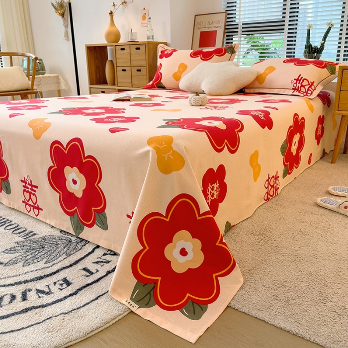 91家纺网 家纺一手货源 找家纺 芃成 2022新款全棉磨毛单床单 红双喜